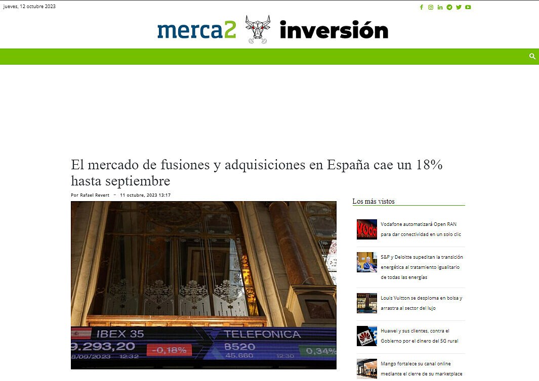 El mercado de fusiones y adquisiciones en Espaa cae un 18% hasta septiembre